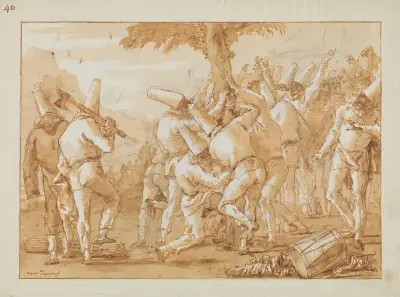 Punchinello fäller (eller planterar) ett träd av Giovanni Domenico Tiepolo