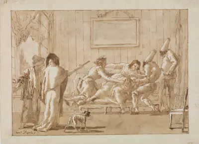 Punchinellos mor sjuk i havandeskap av Giovanni Domenico Tiepolo