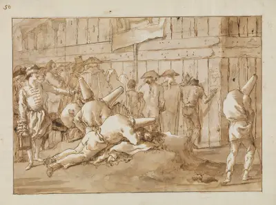 Punchinellos Outside a Circus av Giovanni Domenico Tiepolo