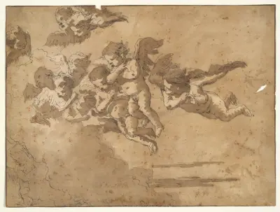 Putten im Wolkenflug von Giovanni Domenico Tiepolo