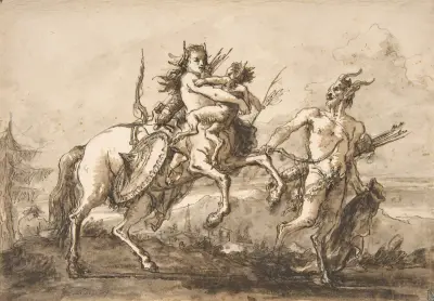 Satyr Leading a Centauress Who Holds a Satyr Child av Giovanni Domenico Tiepolo