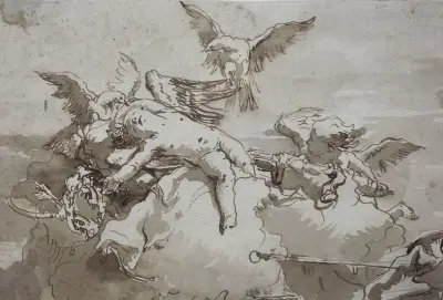 Sovande amorin på moln av Giovanni Domenico Tiepolo