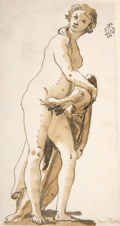 Studie av en trädgårdsskulptur; Leda av Giovanni Domenico Tiepolo