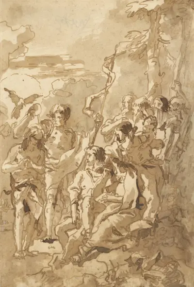 Kristi dop (med en kvinna som håller ett barn bland åskådarna till höger) av Giovanni Domenico Tiepolo