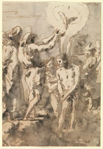 Kristi dop (med Johannes, utan kors, i profil till höger) av Giovanni Domenico Tiepolo
