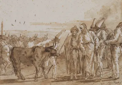 The Cattle Vendor av Giovanni Domenico Tiepolo