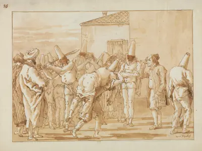 The Flogging of Punchinello av Giovanni Domenico Tiepolo