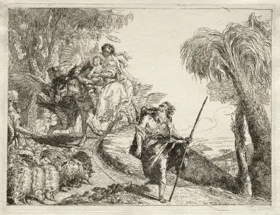 The Holy Family and the Flock of Sheep av Giovanni Domenico Tiepolo