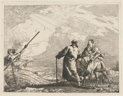 Den heliga familjen vid flodstranden av Giovanni Domenico Tiepolo