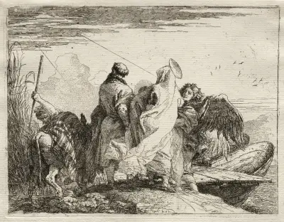 The Holy Family Leaving the Shore av Giovanni Domenico Tiepolo