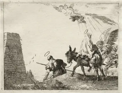 The Holy Family Passing near a Pyramid av Giovanni Domenico Tiepolo