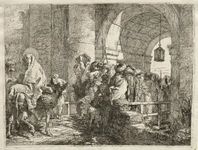 The Holy Family Passing under an Arch av Giovanni Domenico Tiepolo