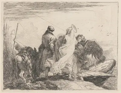 Die Heilige Familie bereitet sich zur Einschiffung vor von Giovanni Domenico Tiepolo