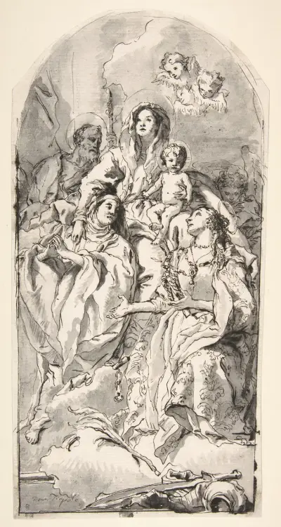 Den heliga familjen med två kvinnliga helgon av Giovanni Domenico Tiepolo