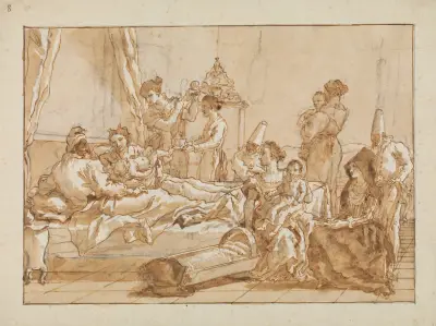 Den lille Punchinello i säng med sina föräldrar av Giovanni Domenico Tiepolo