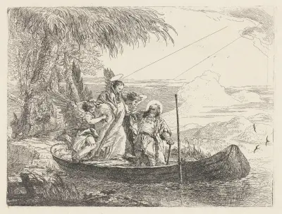 Madonnan, barnet och änglarna stiger i båten av Giovanni Domenico Tiepolo