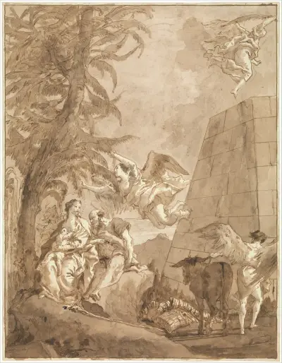 Rasten under flykten till Egypten (med en stympad pyramid till höger) av Giovanni Domenico Tiepolo