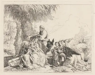 The Rest on the Flight, with Adoring Angels av Giovanni Domenico Tiepolo