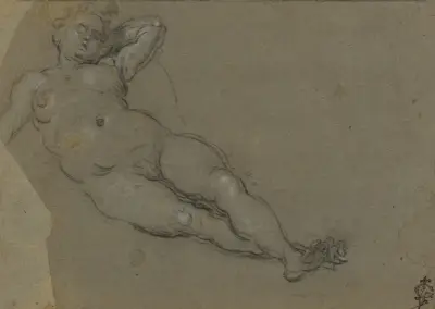 Reclining Female Nude – nr 4 av Domenico Tintoretto