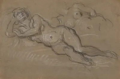 Two Studies of a Reclining Female Nude av Domenico Tintoretto