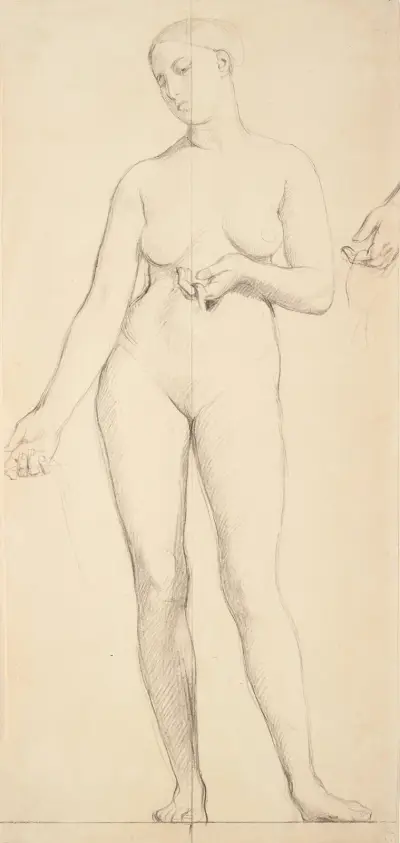Standing Female Nude, Study for Saint Bathilde av Jean Auguste Dominique Ingres