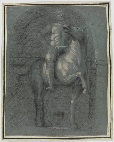 Reitermonument vor flacher Wandnische av Donato Bramante