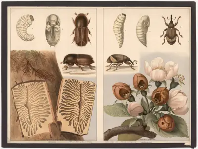 Bark beetle (Bostrychus typographus), Apple blossom weevil (Anthonomus pomorum) av F. E. Wachsmuth