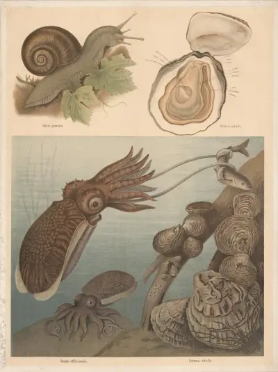 Cuttlefish (Sepia officinalus), Oysters (Ostrea edulis) av F. E. Wachsmuth