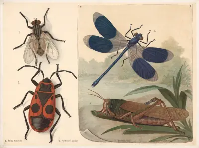 Fly, ladybug, dragonfly, and grasshopper av F. E. Wachsmuth
