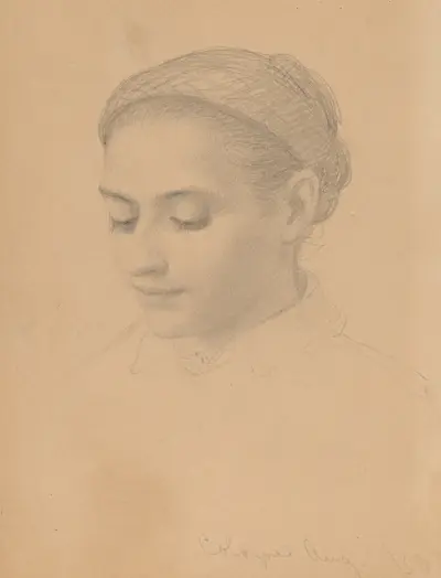 Ung kvinnas huvud av Eastman Johnson