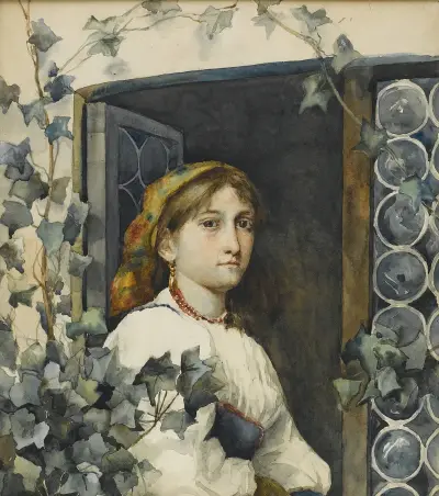 Bondflicka i fönster av Eastman Johnson