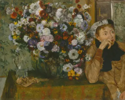 A Woman Seated beside a Vase of Flowers av Edgar Degas