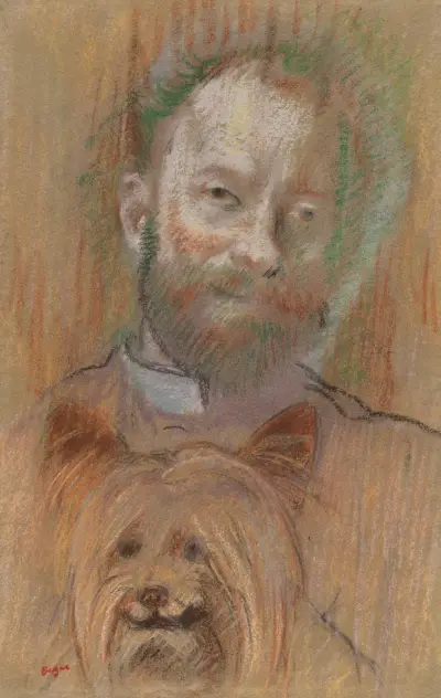 Ludovic Lepic Holding His Dog av Edgar Degas