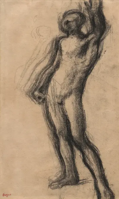 Nude Man Standing, with Left Hand Raised av Edgar Degas