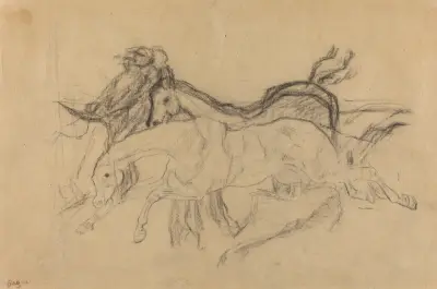 Racehorses (study for ‘Scene from the Steeplechase – The Fallen Jockey’) av Edgar Degas