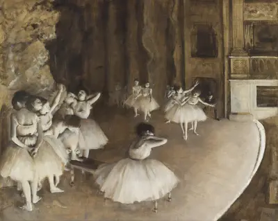 The Rehearsal of the Ballet on Stage av Edgar Degas