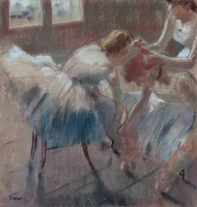 Three Dancers Preparing for Class av Edgar Degas