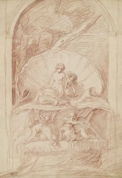 Rocaillefontän med Venus, amoriner och svanar av Edmé Bouchardon