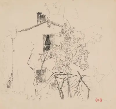 Ett hus bakom ett träd av Henri-Edmond Cross