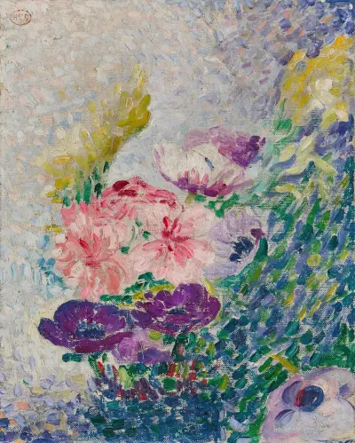 Bukett med vallmo och krysantemum av Henri-Edmond Cross