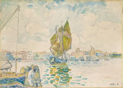 Venise, segelbåt på Giudecca-kanalen av Henri-Edmond Cross