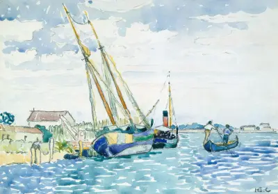 Marine Scene (Boats near Venice) av Henri-Edmond Cross