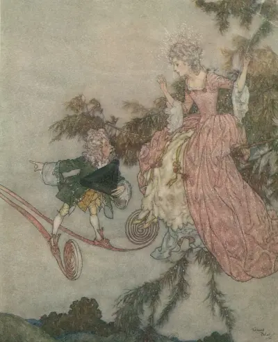 A dwarf who owned seven-league boots. av Edmund Dulac