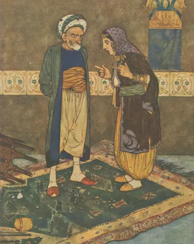 Kaum war er eingetreten, begann sie ihn zu verspotten. von Edmund Dulac