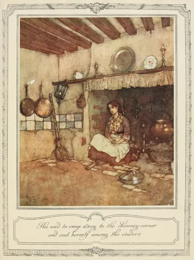 She used to creep away to the chimney-corner and seat herself among the cinders av Edmund Dulac