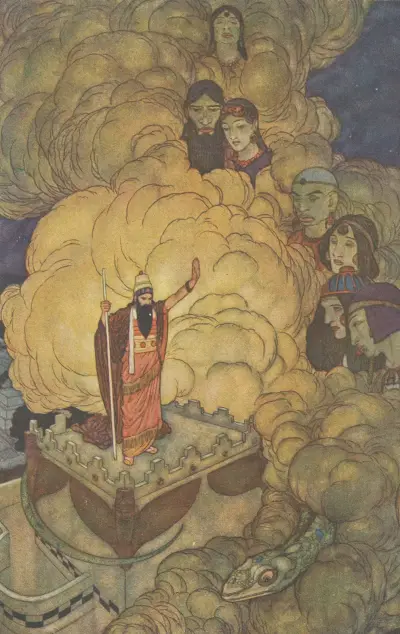Salomo befiehlt den Geistern der Welt, ihm zu gehorchen von Edmund Dulac
