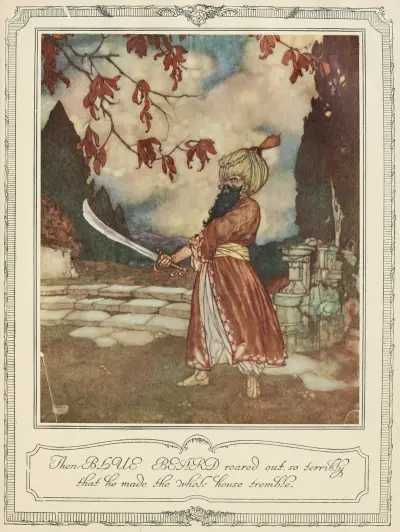 Then Blue Beard roared out so terribly that he made the whole house tremble av Edmund Dulac