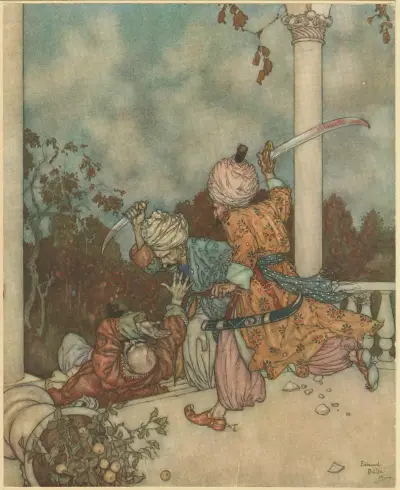 Sie holten ihn ein, gerade als er die Stufen der Hauptvorhalle erreichte von Edmund Dulac
