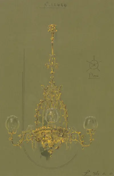 Entwurf für Jones und Willis, Metall- und Holzarbeiter sowie Hersteller von Kirchenmöbeln in Birmingham und London – Nr. 12 von George Edmund Street