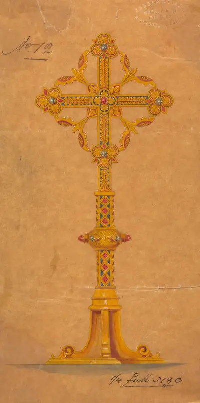 Entwurf für Jones and Willis, Metall- und Holzarbeiter und Hersteller von Kirchenmöbeln in Birmingham und London – Nr. 24 von George Edmund Street
